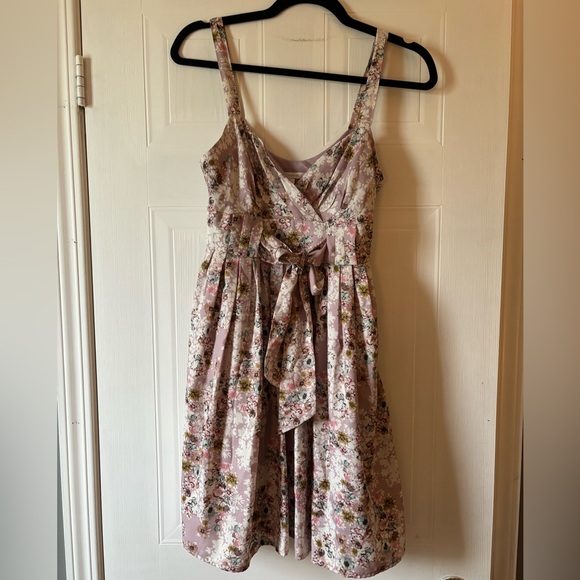 Lauren Conrad Chiffon Lavender Purple Floral Mini Dress Bow - Picture 1 of 6